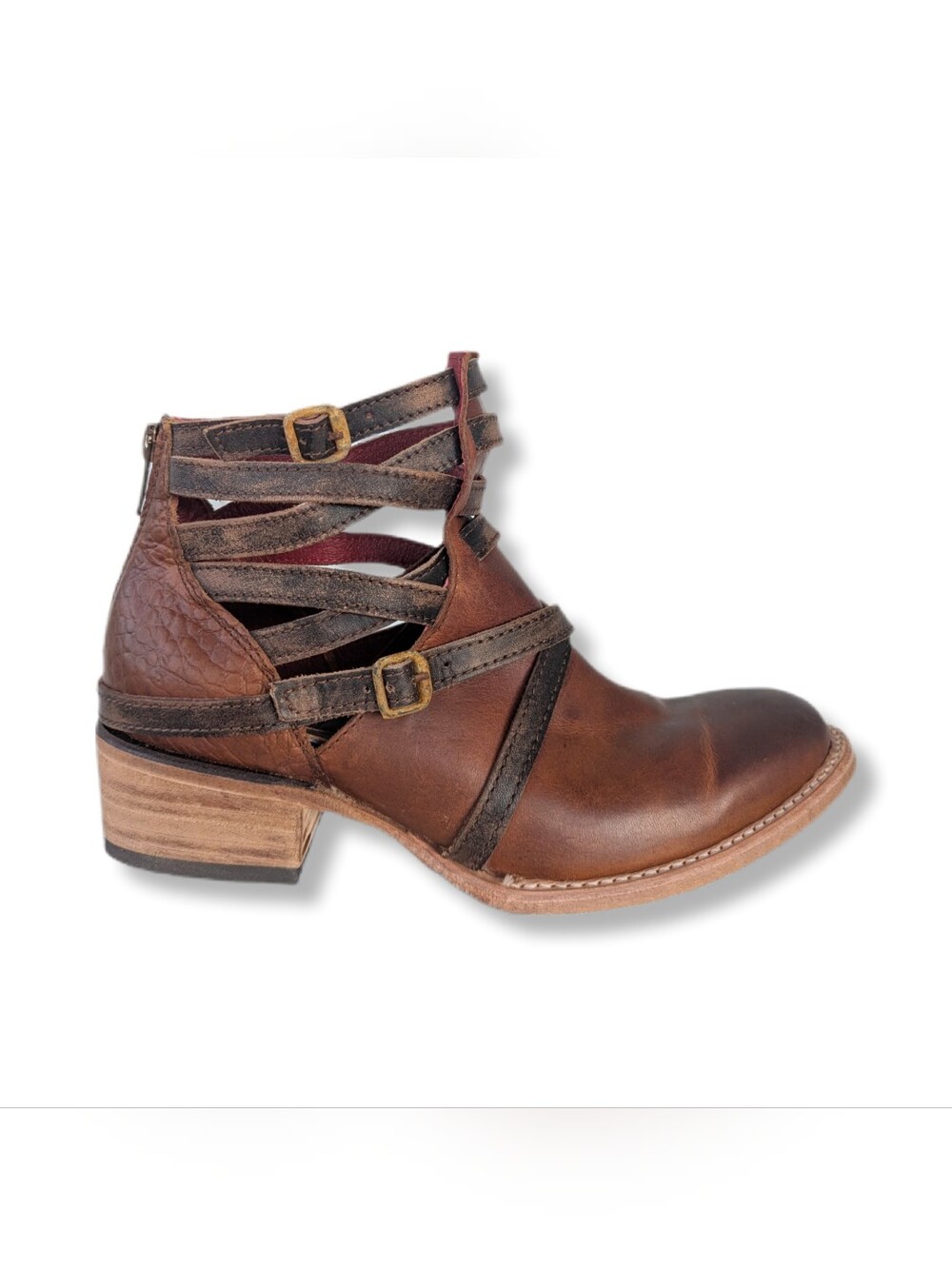 Freebird By Steven Women's Stair Distressed Brown Leather Strappy Ankle Boots